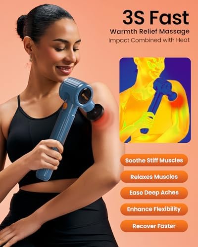 NAPRE Massage Gun with Heat,Massage Gun Deep Tissue with Extension Handle & 3 Adjustable Angles,Handheld Percussion Back Massager for Muscle/Neck/Body Pain Relief with Portable Case,Blue - Image 4
