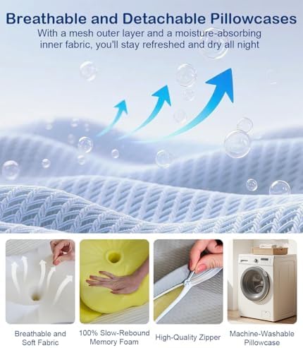 Cervical Neck Pillow, Memory Foam Pillow with Dual Height, White - Image 5