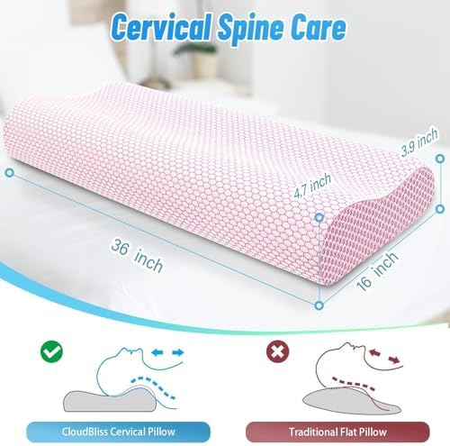 Neck Pillow for Sleeping, Ergonomic Cervical Bed Pillow, Pink King Size - Image 2