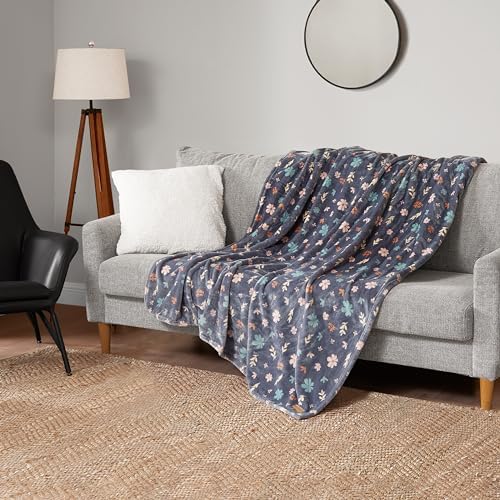 Lucky Brand Luxurious Fuzzy Blanket for Sofa or Bed, Tossed Blooms Plush Throw Blanket, 50" x 70", Gray Floral - Image 4