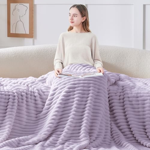 BEDELITE Ribbed Twin Blanket for Couch & Bed, Lavender Fog, 60"x80" - Image 3