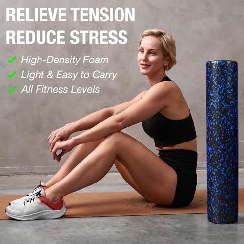 High-Density Round Foam Roller for Muscle Soreness Recovery, Exercise, Massage - 18", 24", 36" Blue Fleck (36 Inch) - Image 2