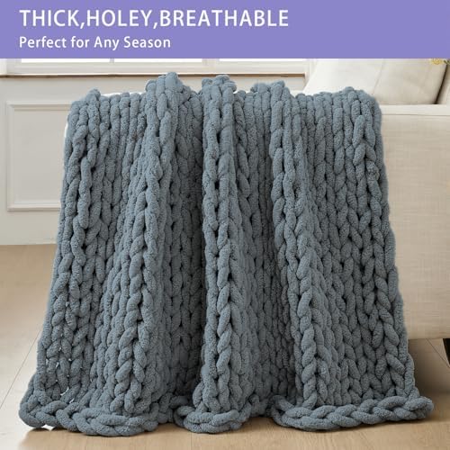 Bigacogo Chunky Knit Throw Blanket for Couch, 40x40 inches, Iron Gray - Image 4