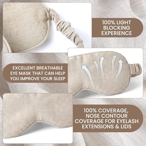 2 Set Pure Linen Sleep Mask Organic Cotton Eye Cover Gift,Linen - Image 5