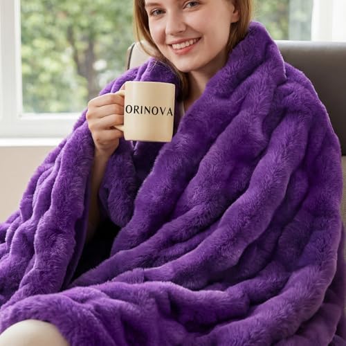 ORINOVA Purple Fluffy Soft Plush Faux Fur Throw Cozy Blanket for Couch Bed Fuzzy Blanket Living Room Women Gift Home Decor 50x60 by ORINOVA