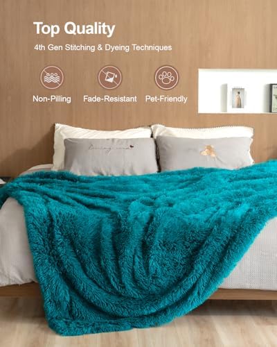 Pawque Faux Fur Sherpa Fleece Blanket Twin Size Teal Green, 60x80 inches - Image 4