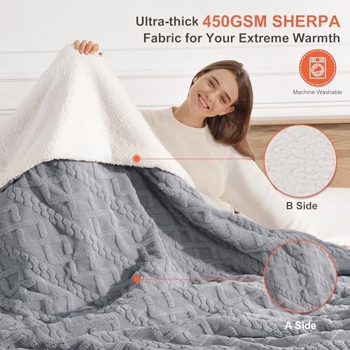 Electric Blanket Twin Heated Blanket-Sherpa Twin Heating Blanket, Dark Gray - Image 4