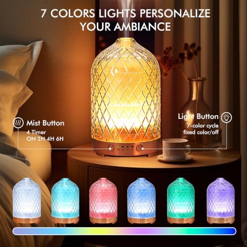 Essential Oil Diffuser for Home- 200ml Aromatherapy Diffuser for Essential Oils with 4 Timer, 7 Color LED Lights Waterless Auto Shut-Off for Home Office Décor Gifts for Women - Image 2