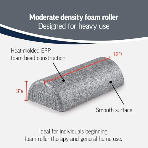 OPTP Silver AXIS Moderately Firm Foam Roller – Half-Round, Silver, 12" x 3" - Image 3