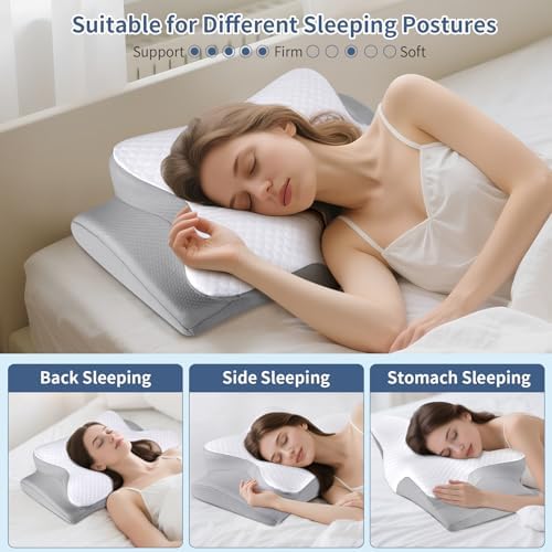 Cervical Neck Pillow for Pain Relief, Ergonomic Contour Pillow, Orthopedic Memory Foam Neck Support Pillow for Side, Back & Stomach Sleepers (Off-White) - Image 6