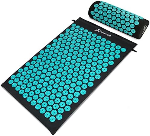 ProsourceFit Acupressure Mat and Pillow Set for Back/Neck Pain Relief and Muscle Relaxation, Large - Black/Aqua by PROSOURCE