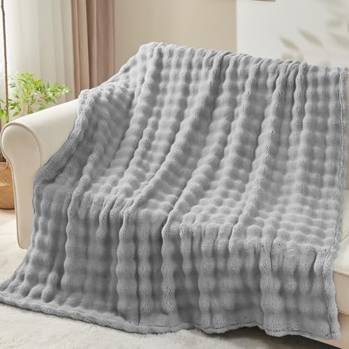 NEWCOSPLAY 3D Bubble Flannel Throw Blanket for Couch Grey, 90"×110" - Image 6