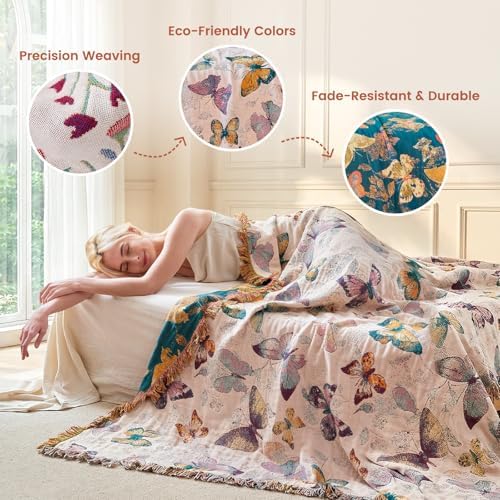 MSGKV Boho Throw Cotton Butterfly Blanket 50"x60" for Couch Sofa Decor - Image 3