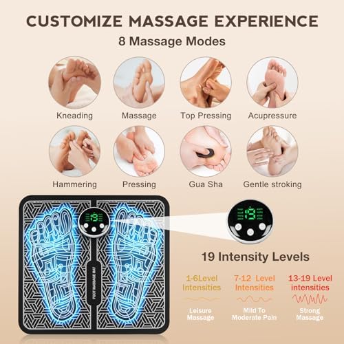 TENS&EMS, Transcutaneous Electrical Nerve Stimulator for Pain Relief, EMS Foot Massager Mat for Muscle Relaxation, Back & Leg Foot Massage with LCD Display Screen - Image 5