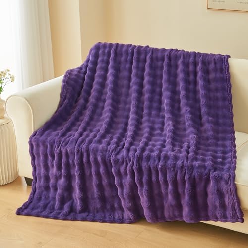 NEWCOSPLAY 3D Bubble Flannel Throw Blanket for Couch Purple, 60"×80" - Image 2