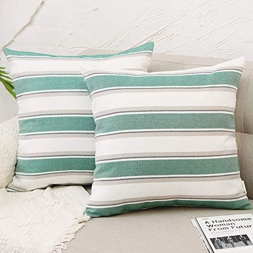 2 Pack Multicolor Stripe Pillow Case Soft Faux Linen Square Decorative Throw Cushion Cover Pillowcase with Hidden Zipper for Sofa Car Couch Living Room 18" x 18 " by NATUS+WEAVER