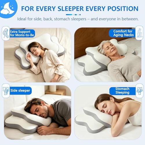 Cervical Neck Pillow for Neck Pain Relief & Side Sleeper | Ergonomic Pillow for Sleep Apnea, Neck Pain, and Snoring Relief | Orthopedic Memory Foam with Ergonomic Neck Support, White, Standard - Image 5