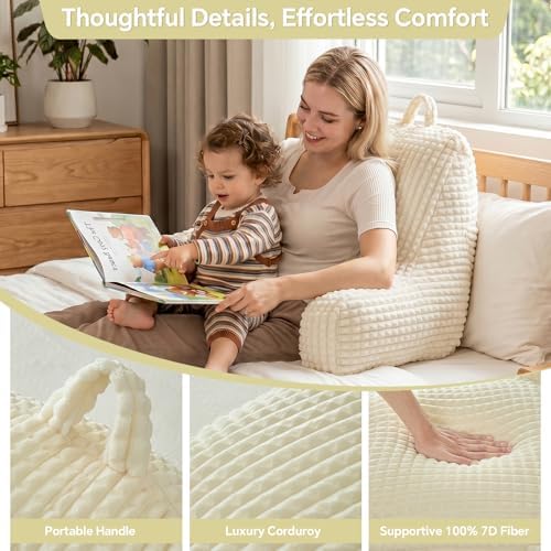 Reading Pillow with Arms for Sitting in Bed,22" Backrest,White Flannel,XL - Image 4