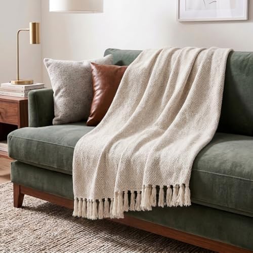 Americanflat 50x60 Throw Blanket - Soft and Breathable Cotton Throw Blanket for Couch, Bed, Chair - Decorative Blankets Perfect for Home, Office, or Outdoor Use - Cream and Beige Diamond Design by Americanflat