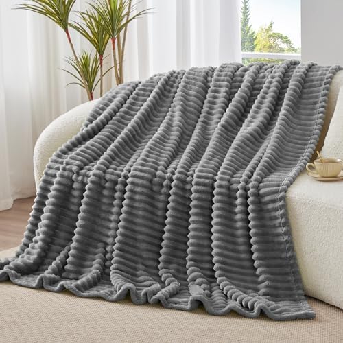 BEDELITE Ribbed Grey Throw Blanket for Couch, 50"x60" - Image 3