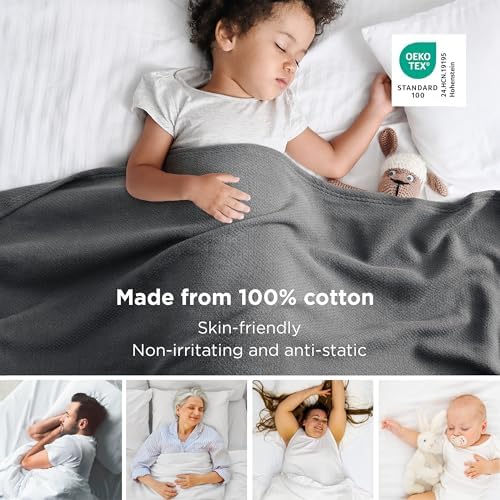 Bedsure 100% Cotton Blanket, Herringbone Weave, King, Dark Grey - Image 2