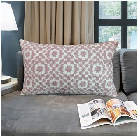 Decorative Pillowcase Embroidered Mina Trellis Dusk Lilac Mauve 12 x 20 inch Decorative Lumbar Throw Pillow Cover 30x50cm Dusk Pink Lilac 1pc Cotton Canvas by Aitliving
