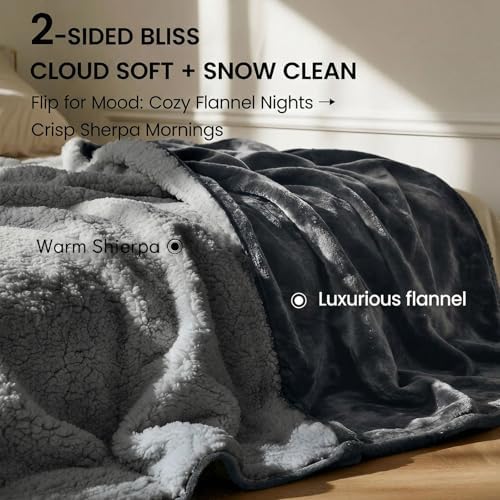 Tisancy King Size Waterproof Blanket for Bed Couch, Gray 82'' x 82'' Double Side Leakproof Reversible Sherpa Flannel Fleece 3-Layer Lightweight Blanket, Absorbs 80oz, Machine Washable - Image 4