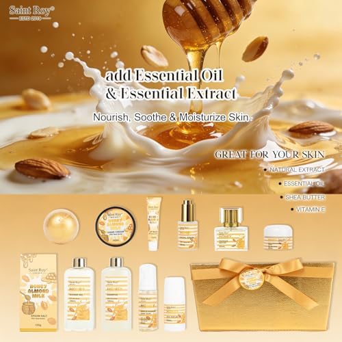 34Pcs Spa Gift Set for Women Men, Honey Almond Milk Bath & Body Gift Basket - Image 4
