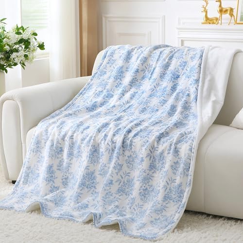 Viviland Cooling Muslin Blanket Queen Size for Bed Summer Gauze Blanket for Adults Breathable Lightweight Soft for Hot Sleepers Linen Blue Nerrah 90 x 90 Inches - Image 2