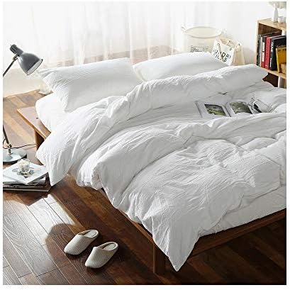 F.Y.Dreams 100% Washed Cotton Duvet Cover for Weighted Blanket 60x80 inches with 16 Ties, Zipper on Long Side/White/Just Duvet Cover by FYDreams