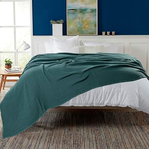 HILLFAIR 100% Cotton Blanket Twin Size for Bed, Soft Lightweight & Breathable Summer Twin Size Cotton Blankets, Premium Cozy Throw Layers for Bed, Couch and Sofa: Wedgewood (66"x90") - Image 4