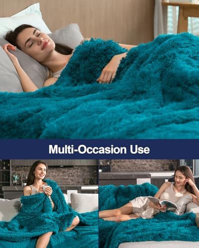 Pawque Faux Fur Sherpa Fleece Throw Blanket, 50x60 inches, Teal Green - Image 5