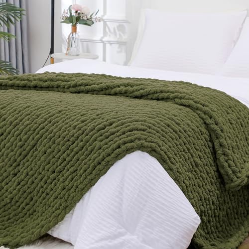 Bigacogo Chunky Knit Throw Blanket for Couch, 40x80 inches, Yellow Green by Bigacogo