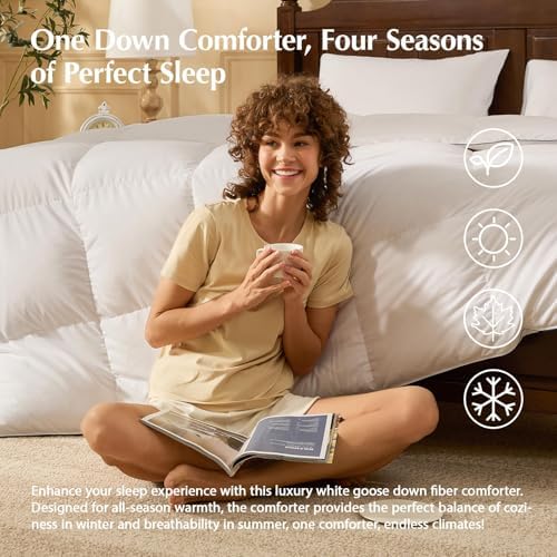 PACIFIC COAST Goose Down Fiber Comforters Oversized Queen Duvet Insert, All Season White Comforter, 3D Hidden-Stitch Baffle Box Design, 8 Tabs, Gifts for Women/Men, Extra Fluffy Luxury Duvet (98"x98") - Image 5