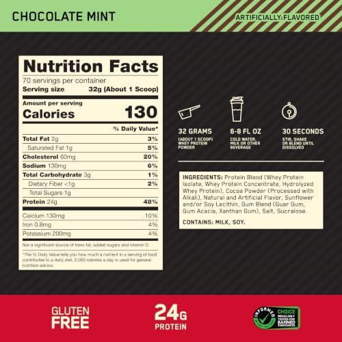 Optimum Nutrition Gold Standard Whey Protein Powder, Chocolate Mint, 5 LB - Image 3