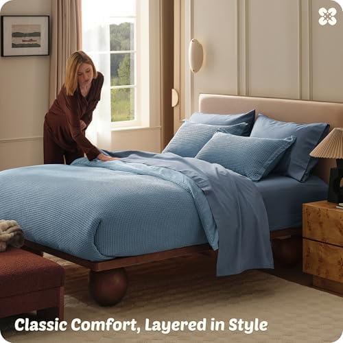 Bedsure PureWoven 3 Pieces 100% Cotton Waffle Weave Duvet Cover Set, King - Image 6