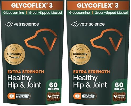 VetriScience Extra Strength Healthy Hip & Joint Chews, GlycoFlex Glucosamine and Green-Lipped Mussel Joint Support Supplement for Dogs, Chicken, 60 Count (Pack of 2) by VetriScienceLaboratories