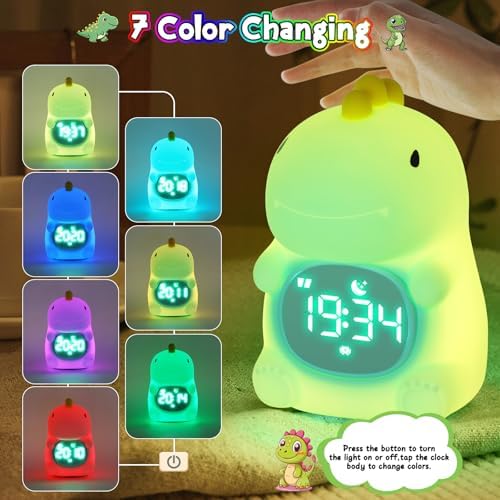 Kids Alarm Clock, Ok to Wake Clock for Kids, Toddlers Night Light Clock for Bedroom, Dinosaur Alarm Clock with Sleep Training and Sound Machine, Birthday Gift for Boys Girls Children - Image 3
