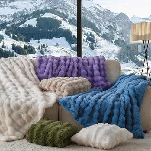 Lotus Karen Faux Fur Throw Blanket Purple - Big Bubble Rabbit Fluff Blanket for Couch Bed Sofa,Softest Fluffy Fuzzy Cozy Blanket,Thick Furry Plush Shaggy Warm Blankets for Women,50x60 Inches - Image 6