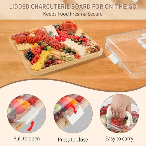 CAWIU Large Charcuterie Board with Lid, Portable Cheese Board & Snack Tray - Image 3