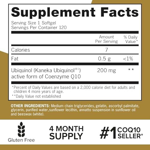 Qunol Ubiquinol 200mg, Extra Strength, Powerful Antioxidant, 120 Softgels - Image 6