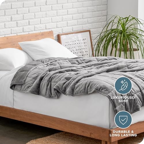 Bare Home Minky Fleece Weighted Blanket (Light Grey, 60"x80" 17lbs) - Image 5