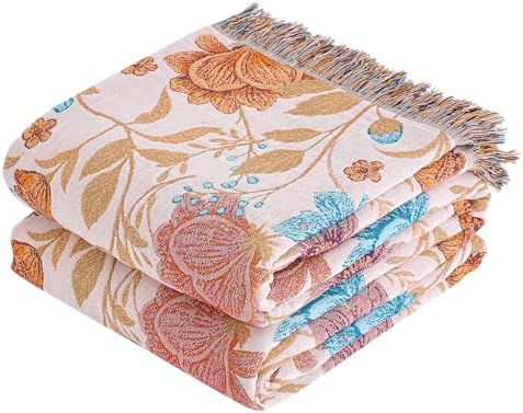 VANJOROY Boho Throw Blanket, 100% Organic Cotton Breathable Ultra Soft 80" x 90" Bed Quilt Throw - All Season Floral Rustic Farmhouse Decor Luxury Reversible Blanket for Sofa Couch Chair and Gift by CHOOSEVANJOROYENJOYAMORECOMFORTABLEFEELING
