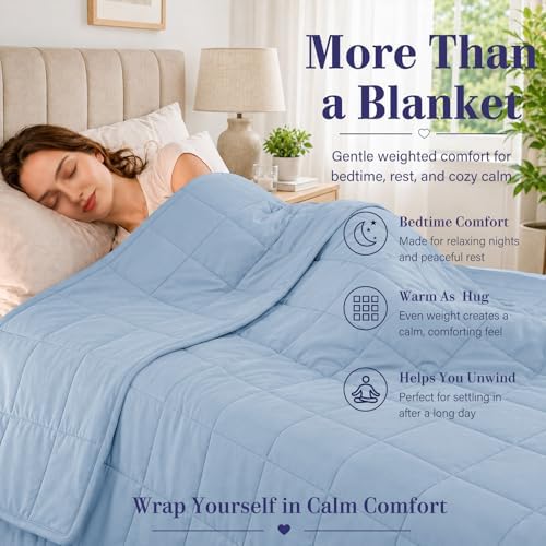 L'AGRATY Weighted Blanket for Adults 20lbs, 48"x72" Twin Full Size Cooling Heavy Blanket Breathable Microfiber Big Throw Blanket for Summer Fall Winter, Light Blue - Image 2