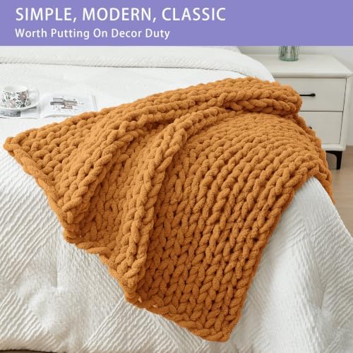 Bigacogo Chunky Knit Throw Blanket for Couch, 40x40 inches, Burnt Orange - Image 3