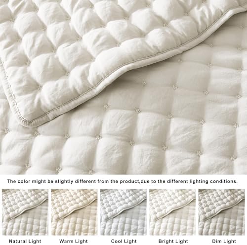 WDCOZY Twin Quit Size Bedding Sets with Pillow Sham, Ivory Lightweight Soft Bedspread Coverlet, Quilted Blanket Thin Comforter Bed Cover for All Season, 2 Pieces, 68x90 inches - Image 4