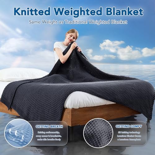 Topcee Knitted Weighted Blanket - 48"x72" 15lbs Cooling Chunky Knit Heavy Blanket for Adults Cable Yarn Knit Decorative No Beads Soft, Cozy and Cooling Weighted Throw Blankets Machine Washable - Image 2