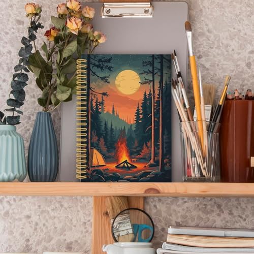 Retro Campfire Spiral Notebook, Camper Gifts Journaling Notebooks for Women Men, Forest Camping Hardcover Journals for Office 160 Pages 5.5 x 8.3 Inch, Gifts for Camping Lovers - Image 3