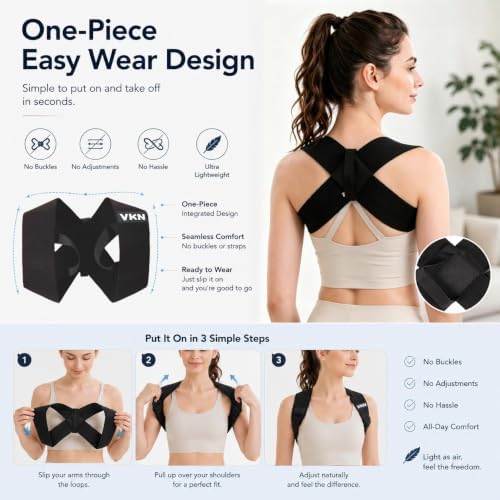 vkn Posture Corrector for Men and Women One-Piece Back Brace for Daily Workout & Gym - Breathable Elastic Spine Alignment Trainer for Men and Women Chest Straight, Straight BackAssist Straps (XXL) - Image 3