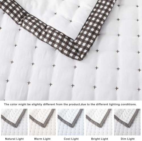 WDCOZY White Cloud Quilt Set Queen Size, Lightweight Soft Cross Stitch Bedspread, Farmhouse Rustic Country Coverlet, Spring Summer Thin Comforter, 3 Pieces, 2 Pillow Shams, 90x90 inches - Image 5